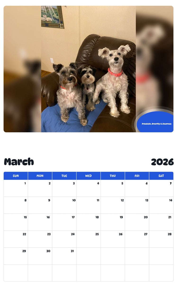 November 2025 - October 2026 Fraulein, Brently & Journee - Pawidols Pet Calendar