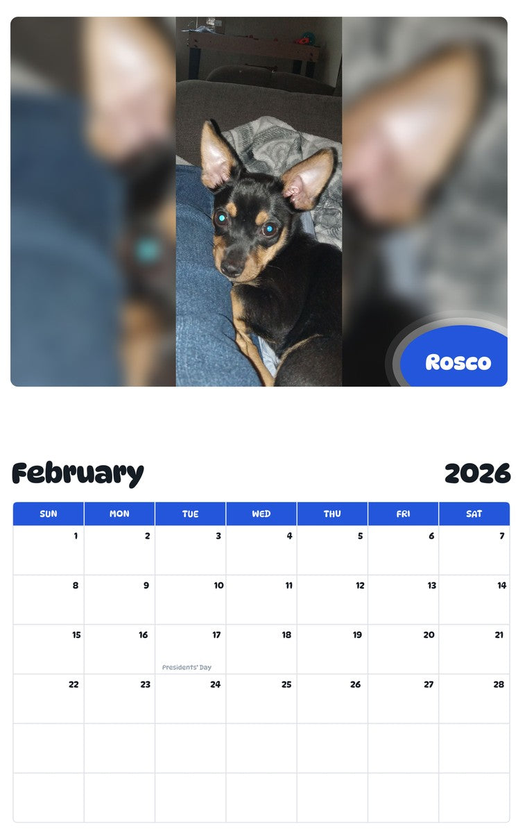 October 2025 - September 2026 Rosco - Pawidols Pet Calendar