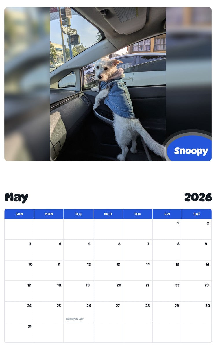 2026 - 2027 Snoopy - Pawidols Pet Calendar