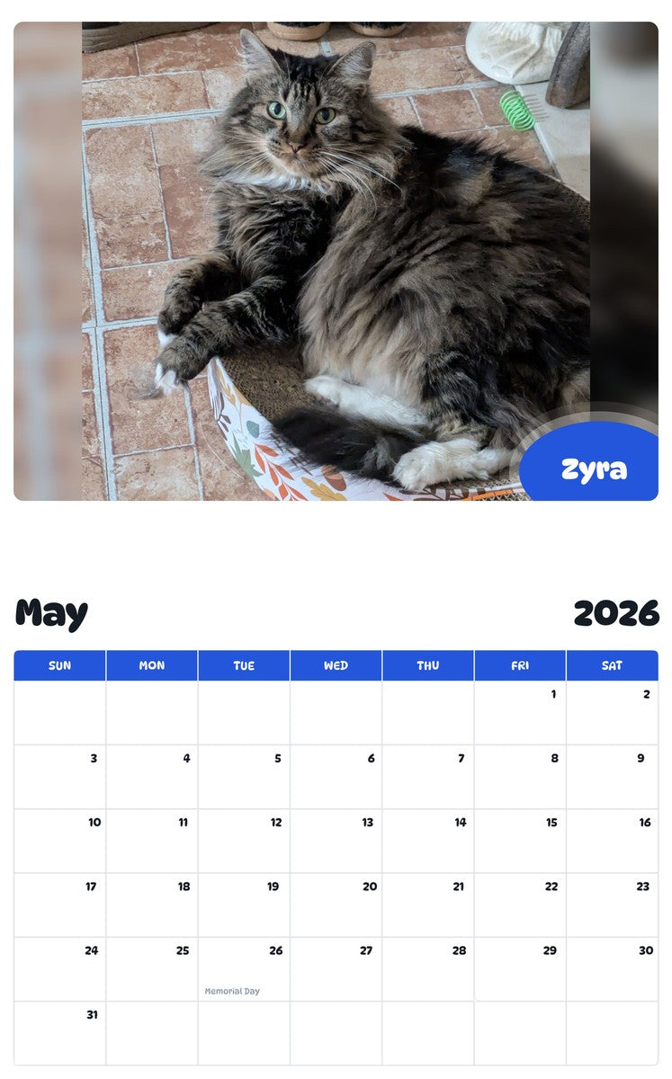 2026 - 2027 Zyra - Pawidols Pet Calendar