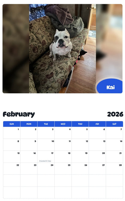 October 2025 - September 2026 Kai - Pawidols Pet Calendar