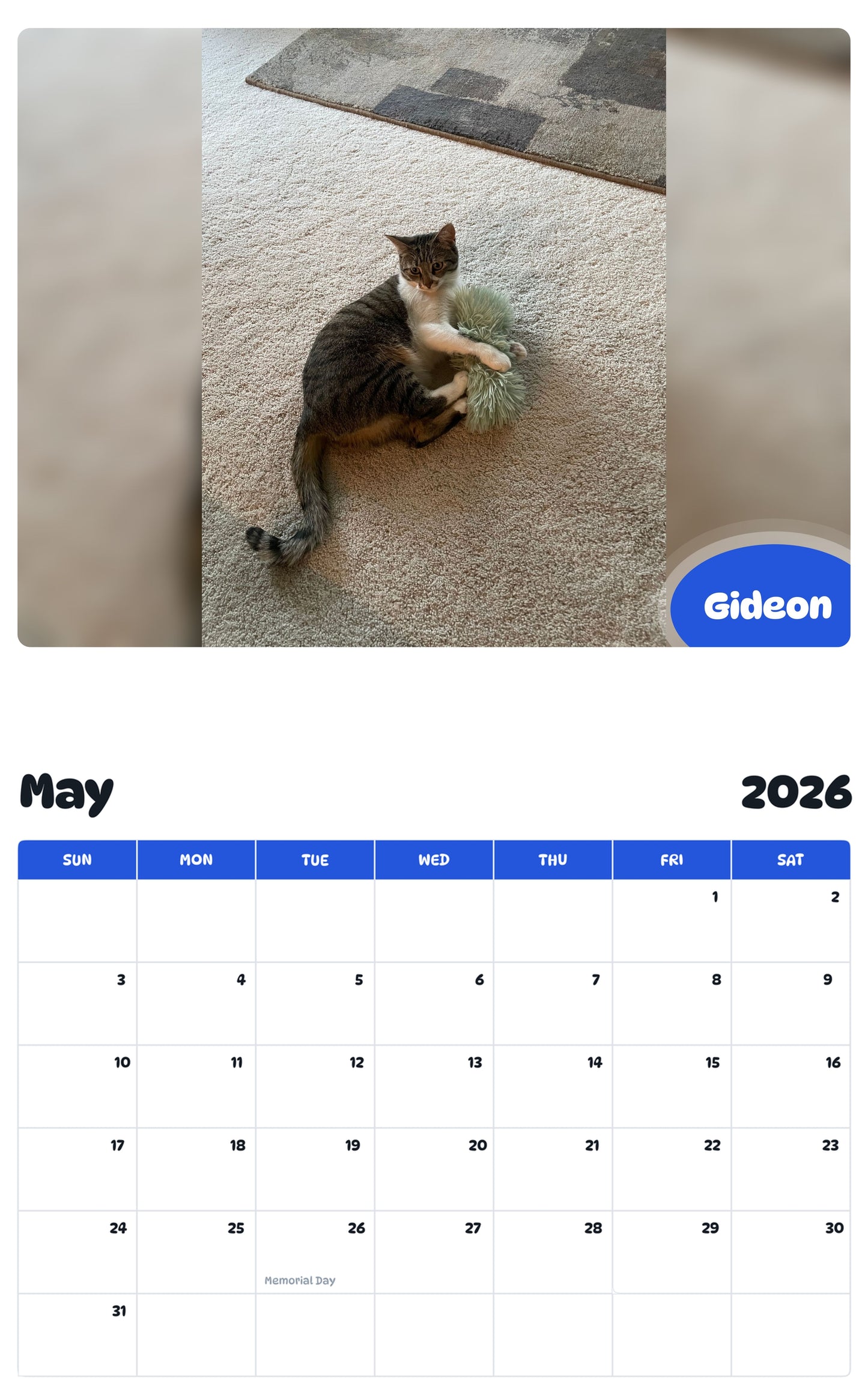 2026 - 2027 Gideon - Pawidols Pet Calendar