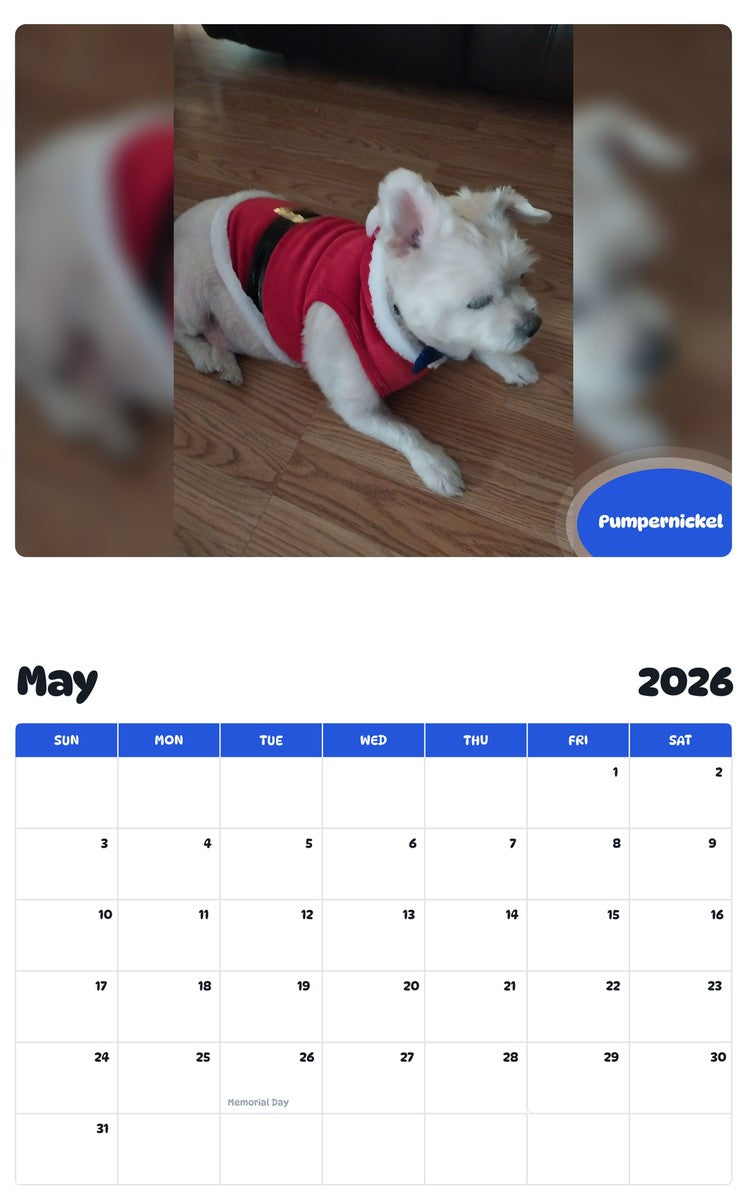 2026 - 2027 Pumpernickel - Pawidols Pet Calendar