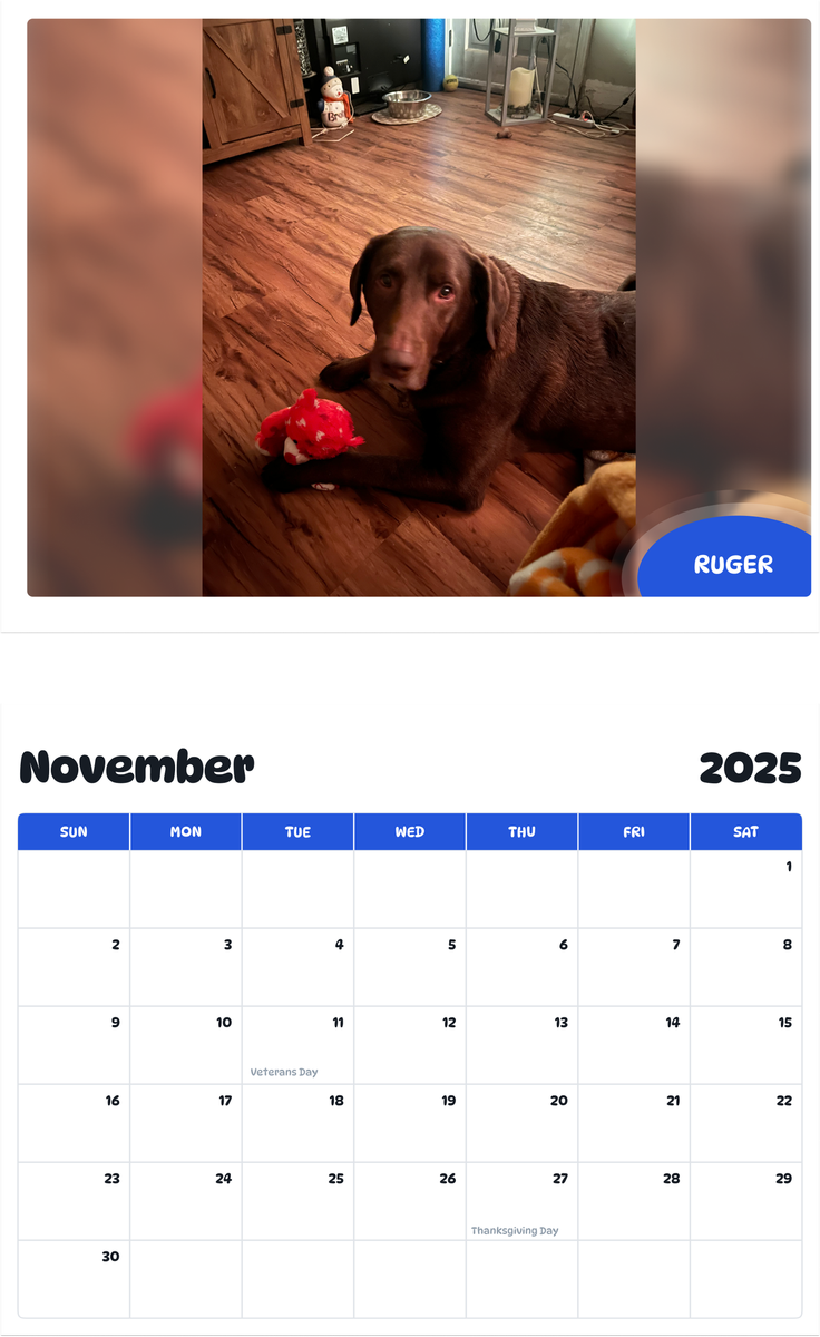 July 2025 - June 2026 Ruger - Pawidols Pet Calendar