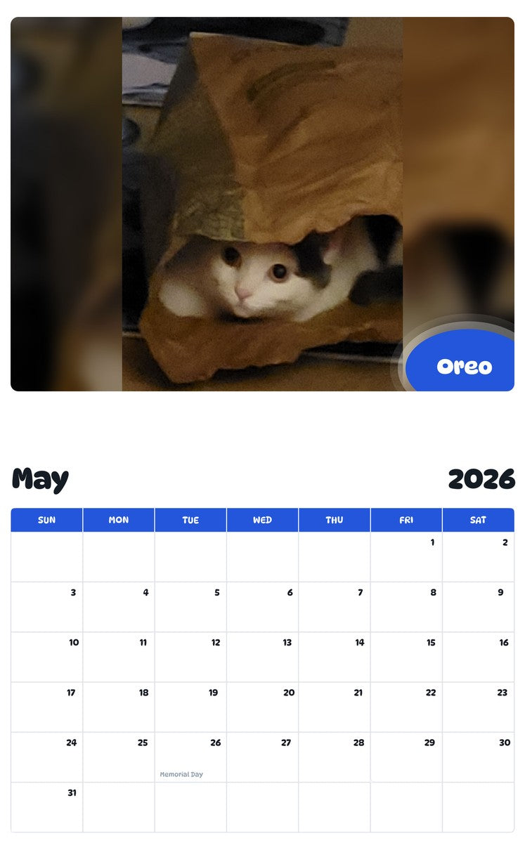 2026 - 2027 Oreo - Pawidols Pet Calendar
