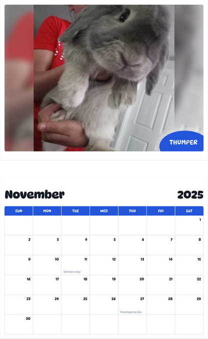 July 2025 - June 2026 Thumper - Pawidols Pet Calendar