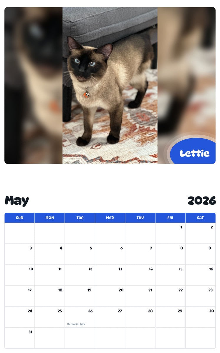 2026 - 2027 Lettie - Pawidols Pet Calendar
