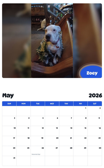 2026 - 2027 Zoey - Pawidols Pet Calendar