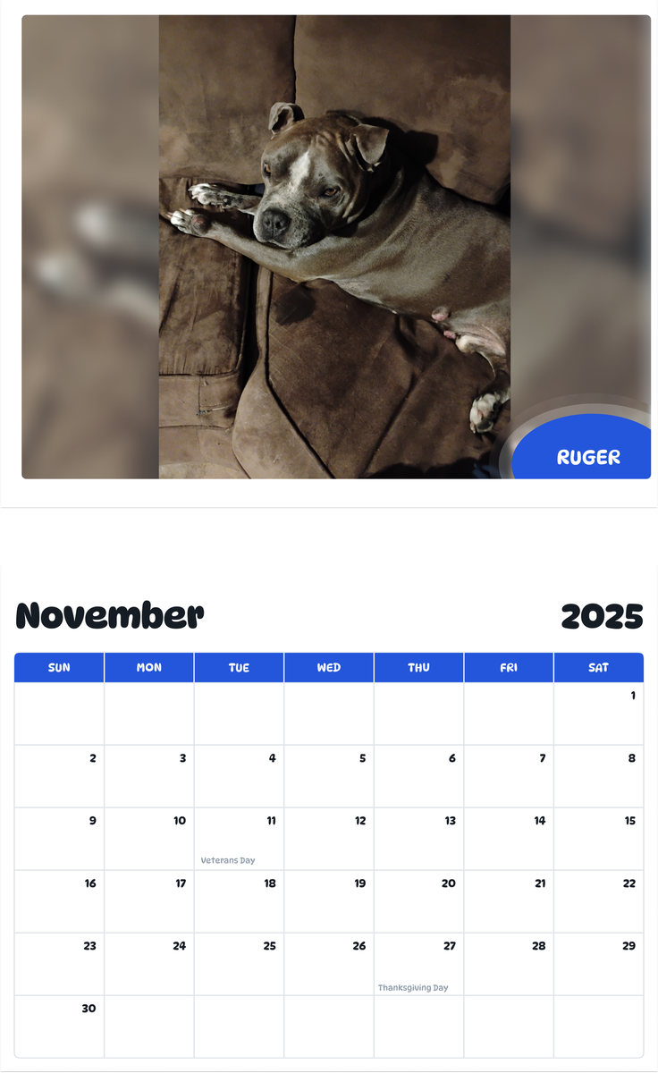 July 2025 - June 2026 Ruger - Pawidols Pet Calendar