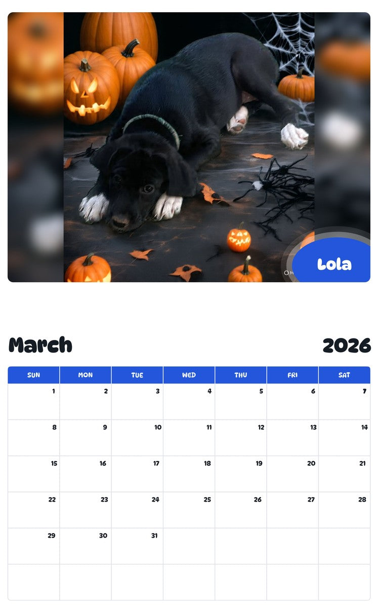 November 2025 - October 2026 Lola - Pawidols Pet Calendar