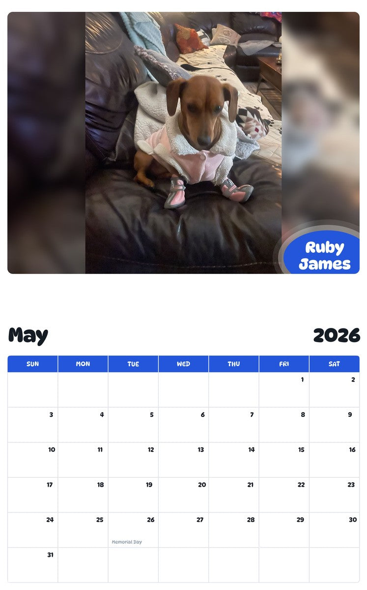 2026 - 2027 Ruby James - Pawidols Pet Calendar