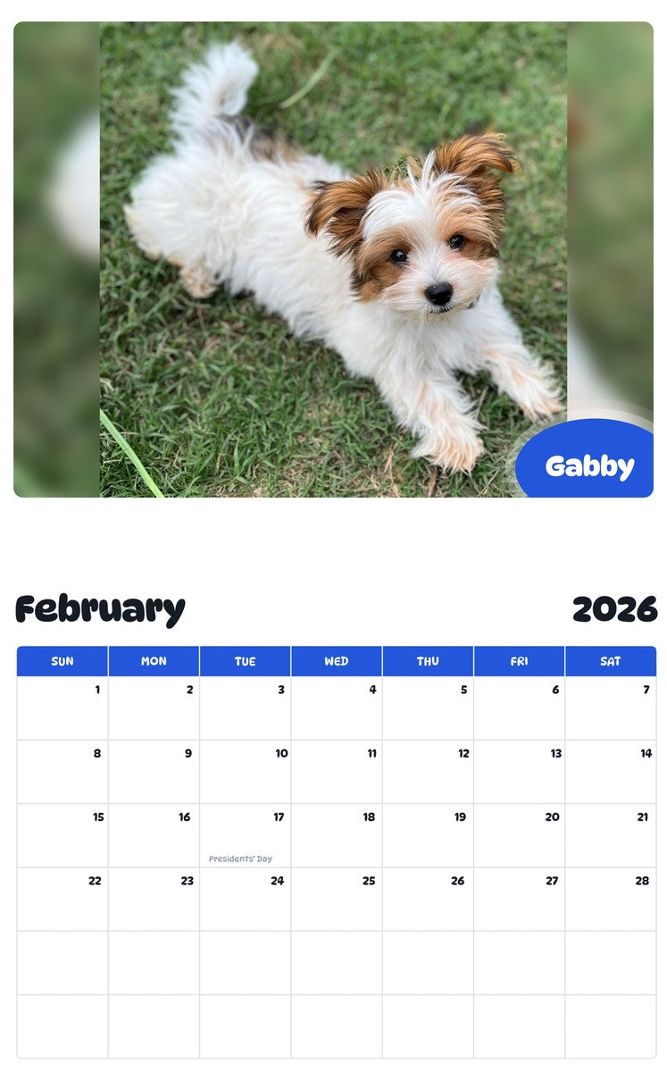October 2025 - September 2026 Gabby - Pawidols Pet Calendar