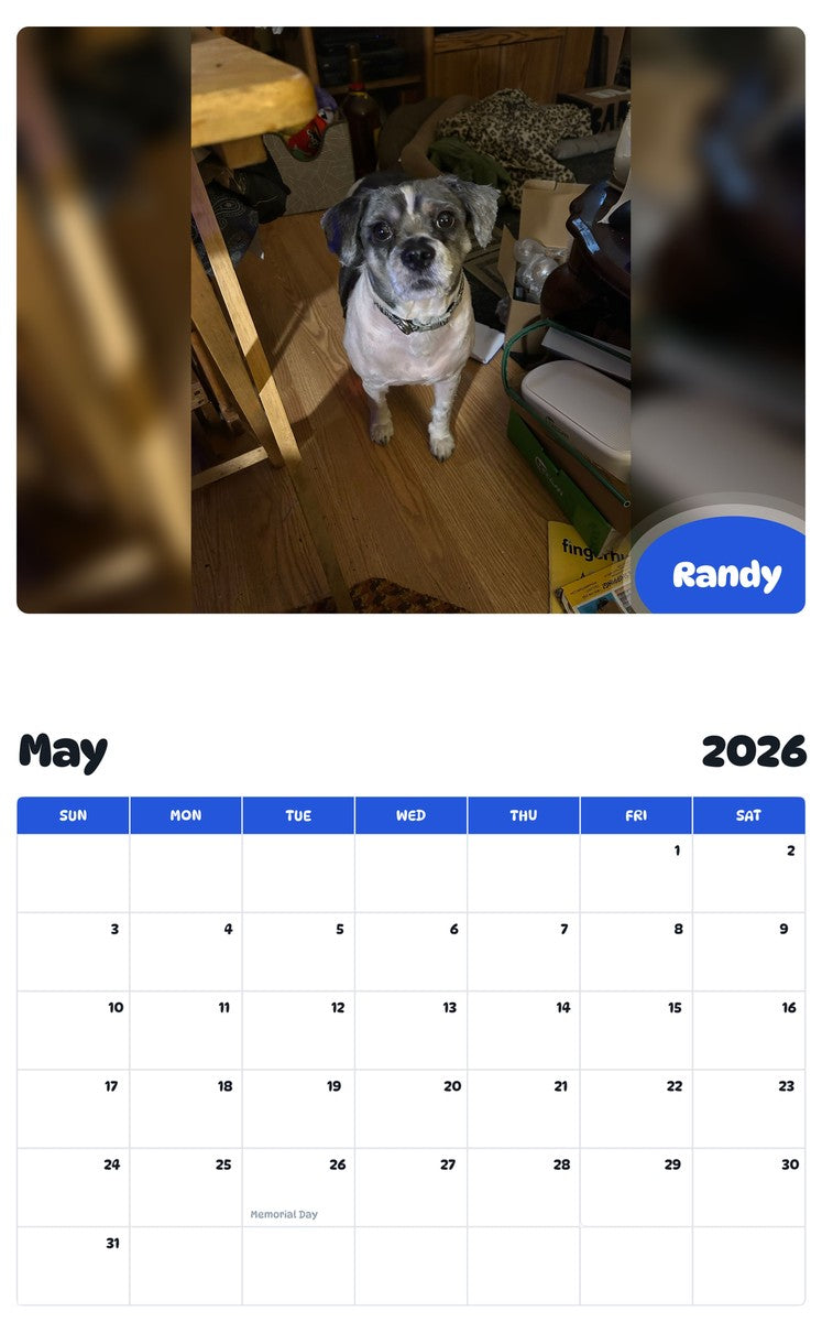 2026 - 2027 Randy - Pawidols Pet Calendar