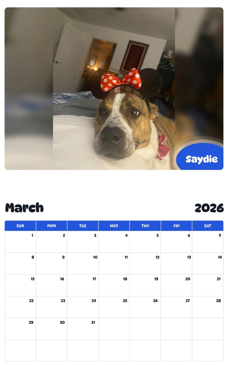 November 2025 - October 2026 Saydie - Pawidols Pet Calendar