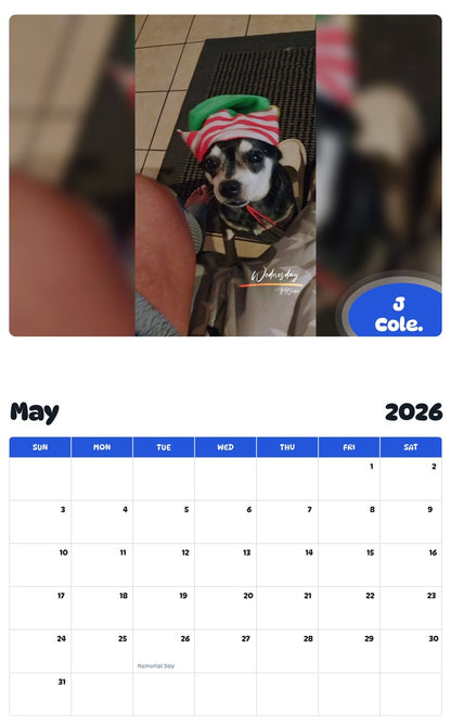 2026 - 2027 J Cole. - Pawidols Pet Calendar