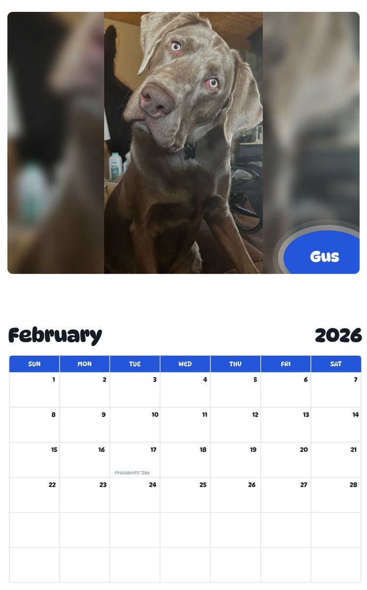 October 2025 - September 2026 Gus - Pawidols Pet Calendar