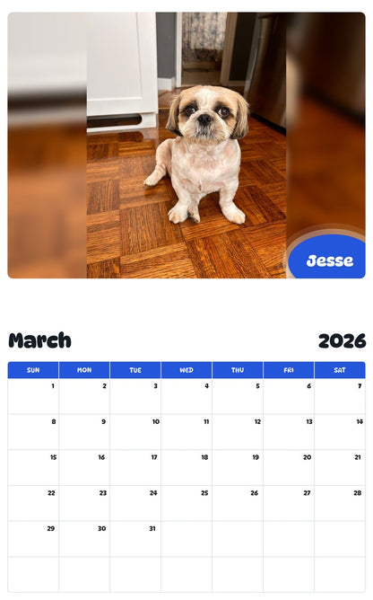 November 2025 - October 2026 Jesse - Pawidols Pet Calendar