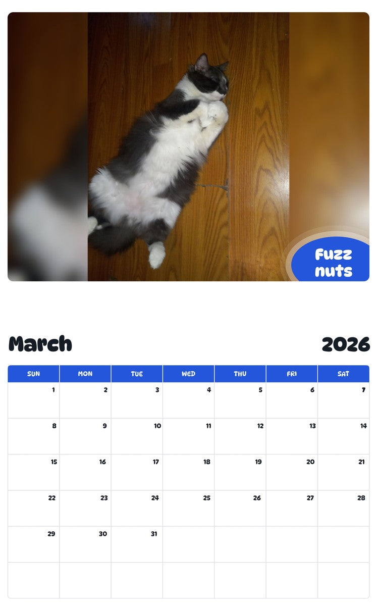 November 2025 - October 2026 Fuzz nuts - Pawidols Pet Calendar