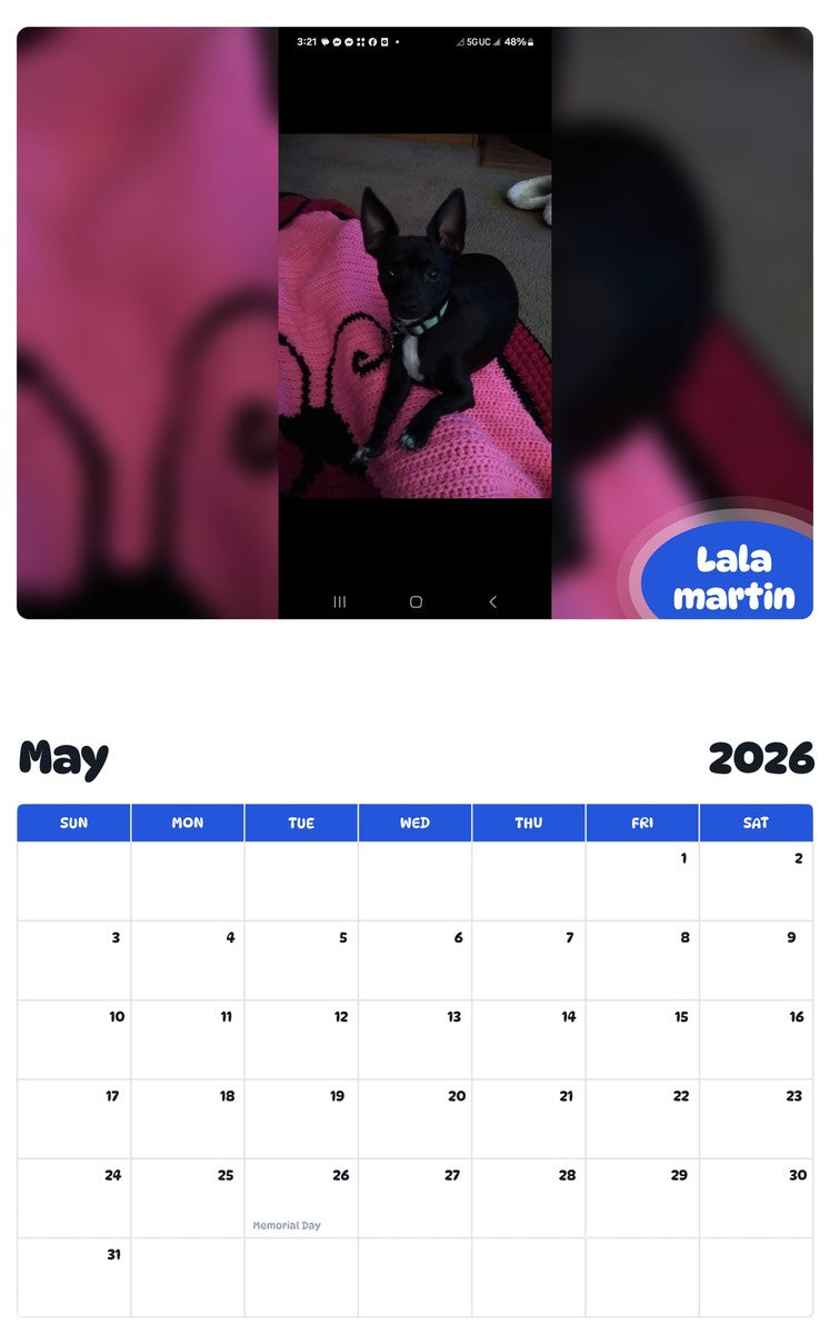 2026 - 2027 Lala martin - Pawidols Pet Calendar