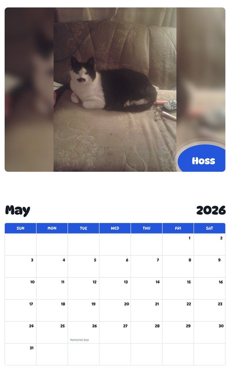 2026 - 2027 Hoss - Pawidols Pet Calendar