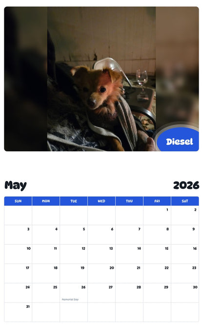 2026 - 2027 Diesel - Pawidols Pet Calendar