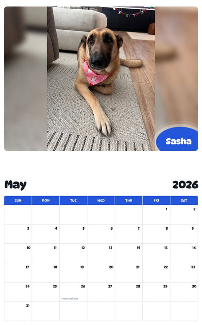2026 - 2027 Sasha - Pawidols Pet Calendar