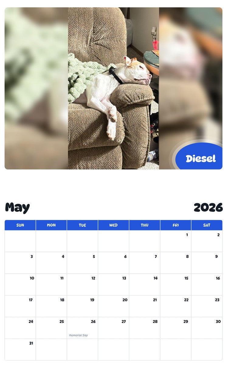 2026 - 2027 Diesel - Pawidols Pet Calendar