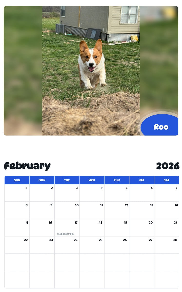 November 2025 - October 2026 Roo - Pawidols Pet Calendar