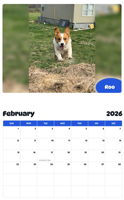 November 2025 - October 2026 Roo - Pawidols Pet Calendar
