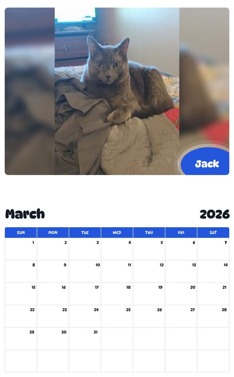 November 2025 - October 2026 Jack - Pawidols Pet Calendar