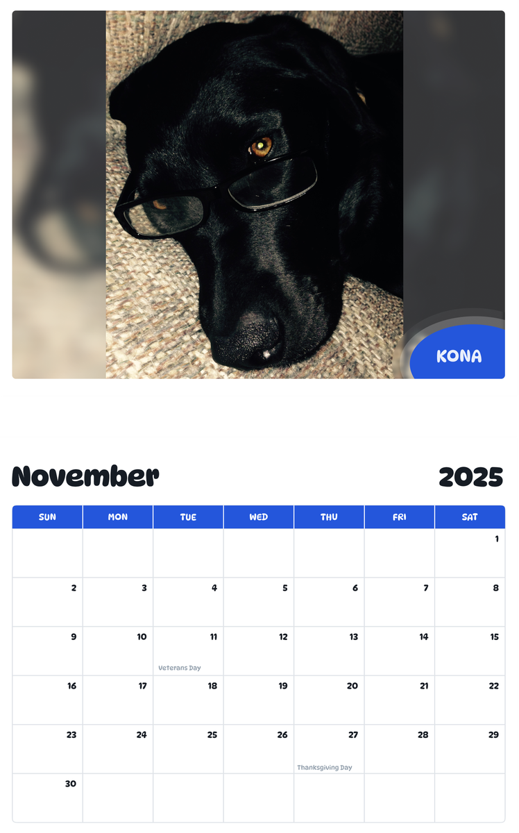 July 2025 - June 2026 Kona - Pawidols Pet Calendar
