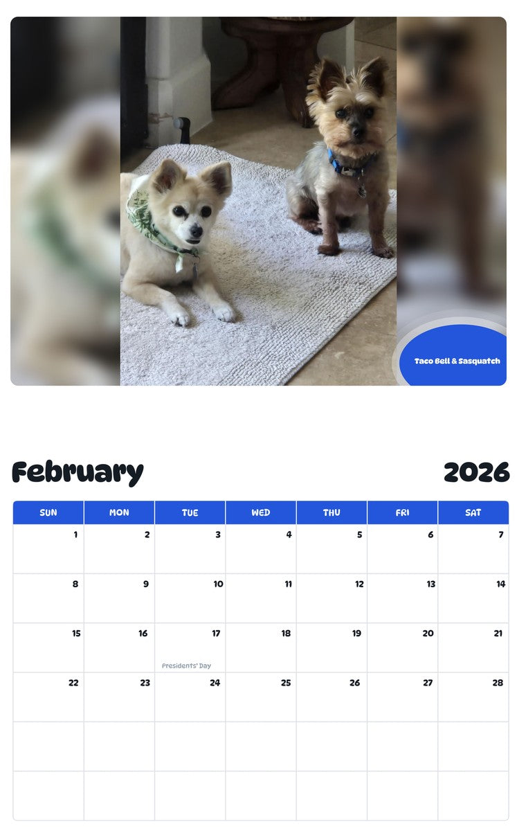 October 2025 - September 2026 Taco Bell & Sasquatch - Pawidols Pet Calendar