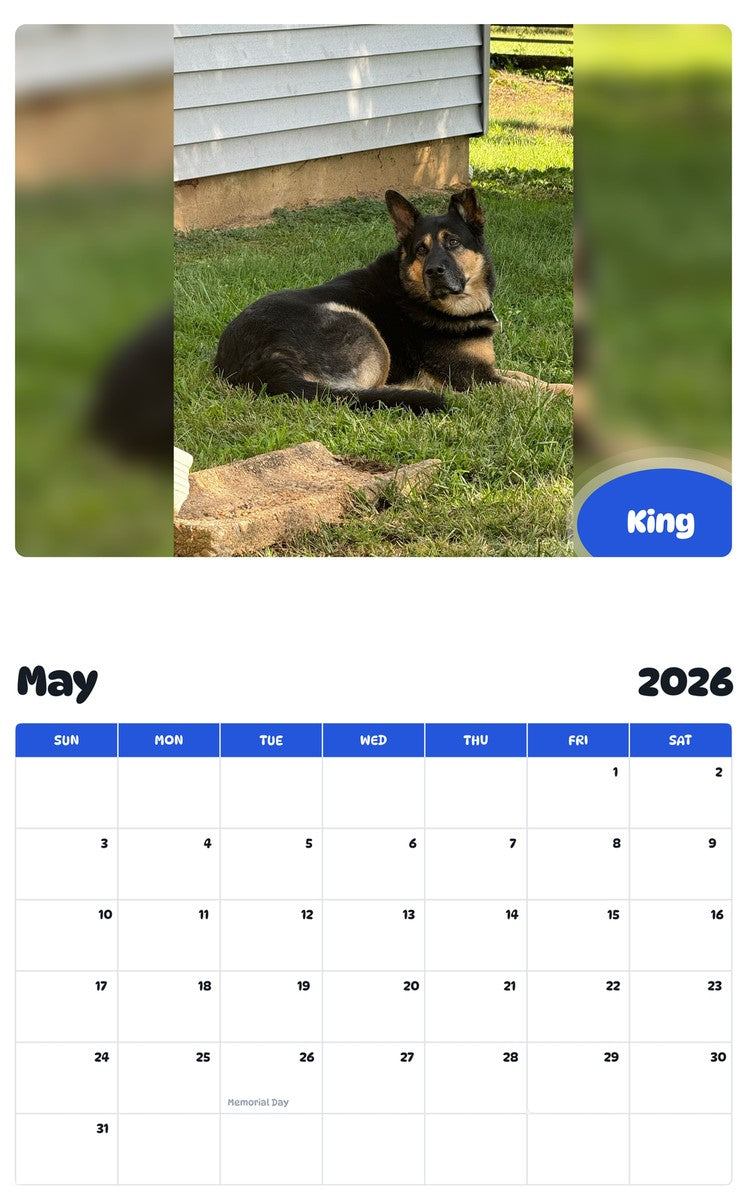2026 - 2027 King - Pawidols Pet Calendar