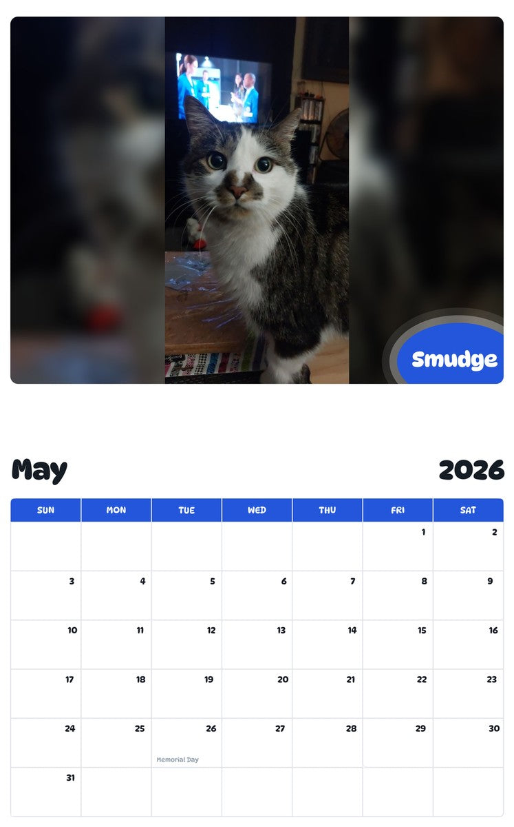 2026 - 2027 Smudge - Pawidols Pet Calendar