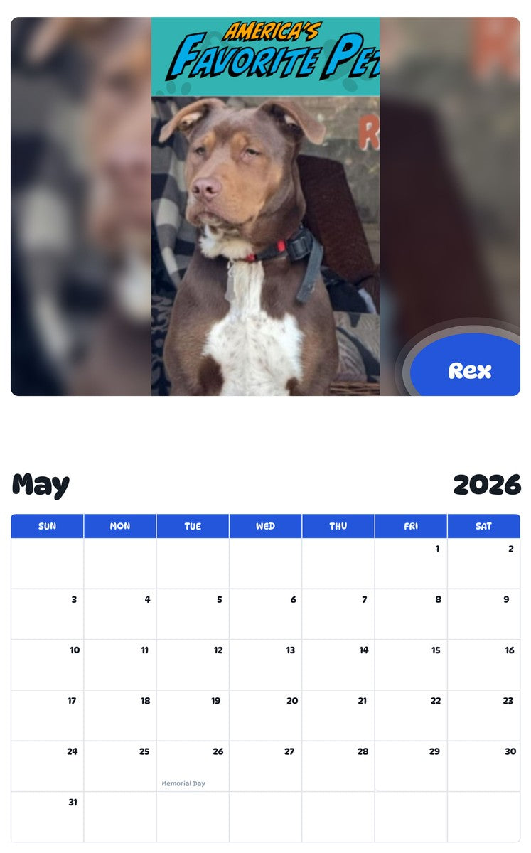 2026 - 2027 Rex - Pawidols Pet Calendar