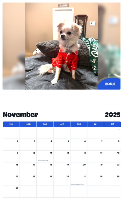 July 2025 - June 2026 Roux - Pawidols Pet Calendar