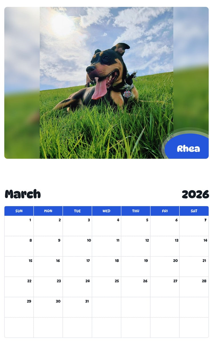 November 2025 - October 2026 Rhea - Pawidols Pet Calendar