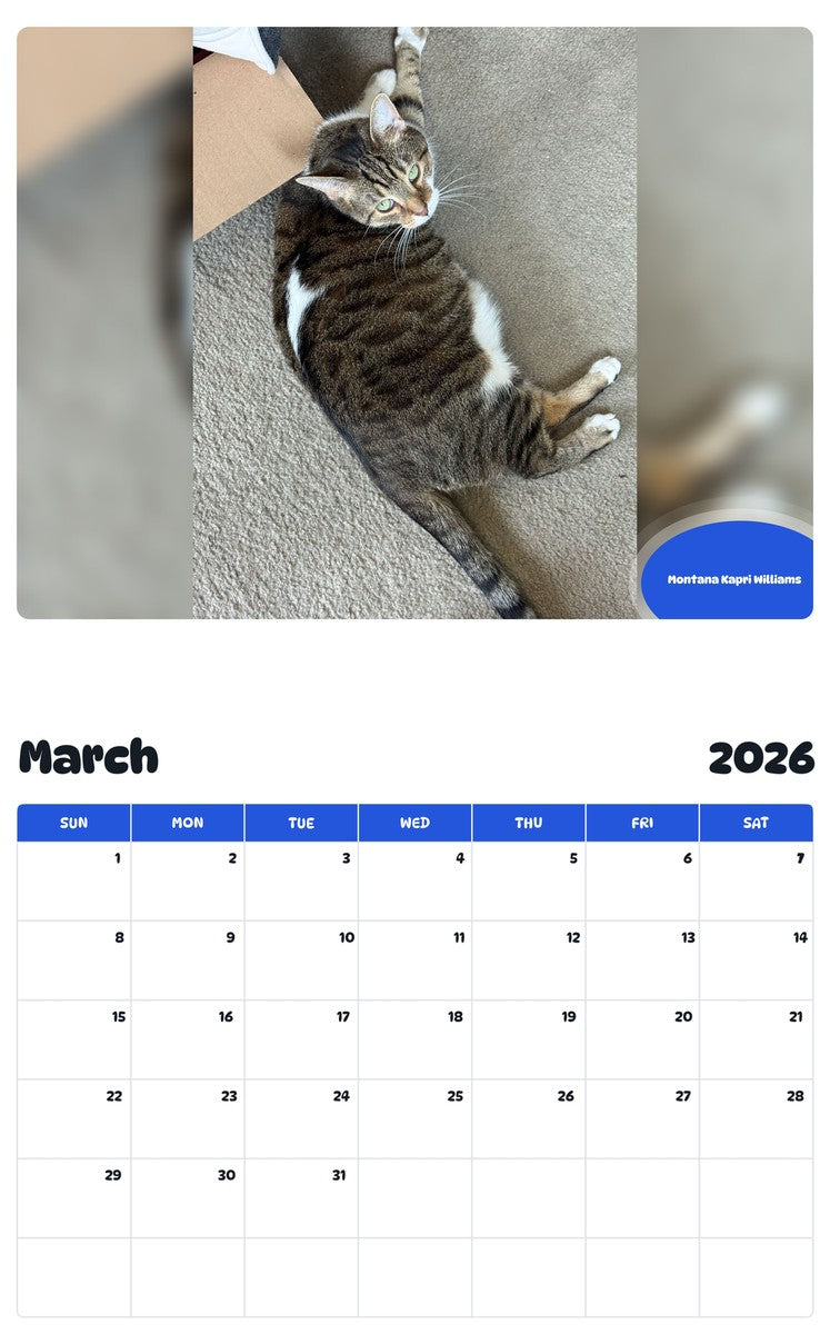 November 2025 - October 2026 Montana Kapri Williams - Pawidols Pet Calendar