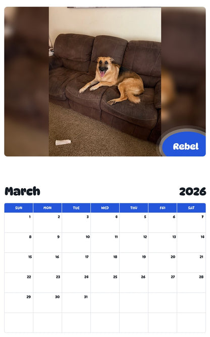 November 2025 - October 2026 Rebel - Pawidols Pet Calendar