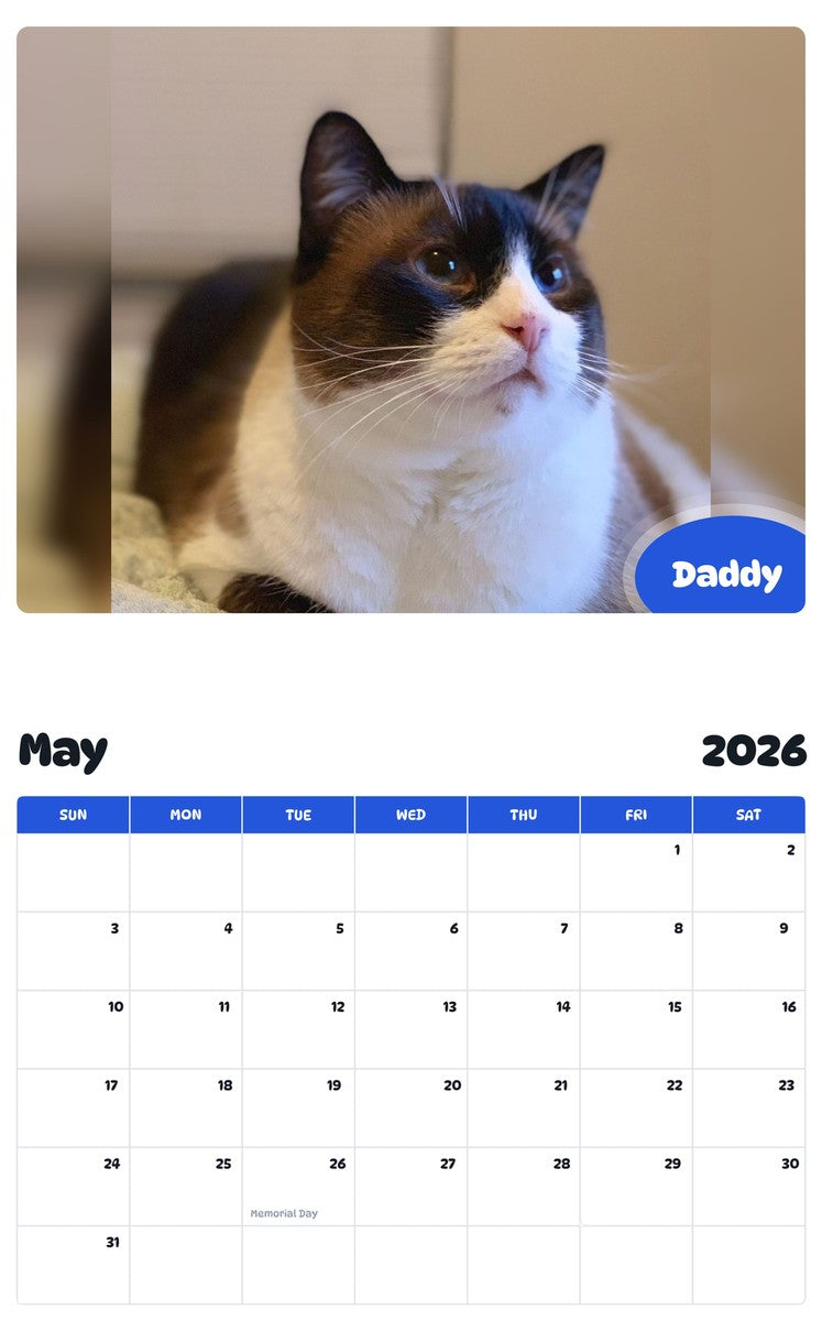 2026 - 2027 Daddy - Pawidols Pet Calendar