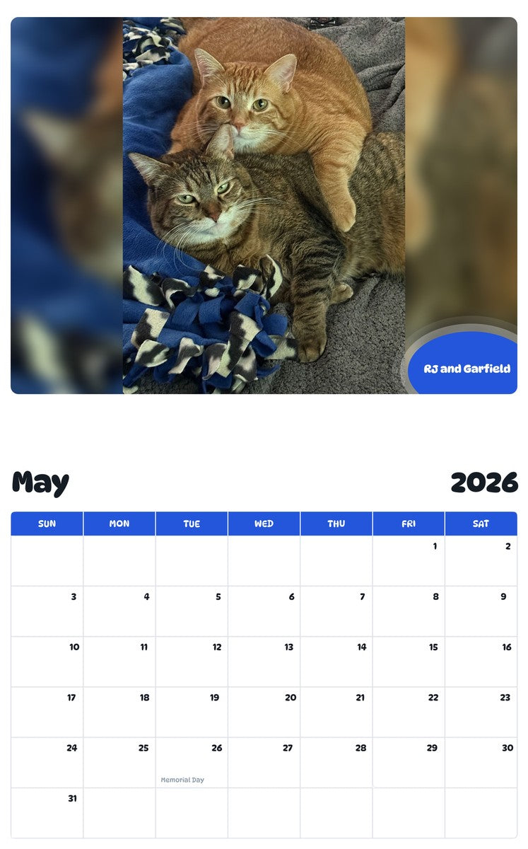 2026 - 2027 RJ and Garfield - Pawidols Pet Calendar