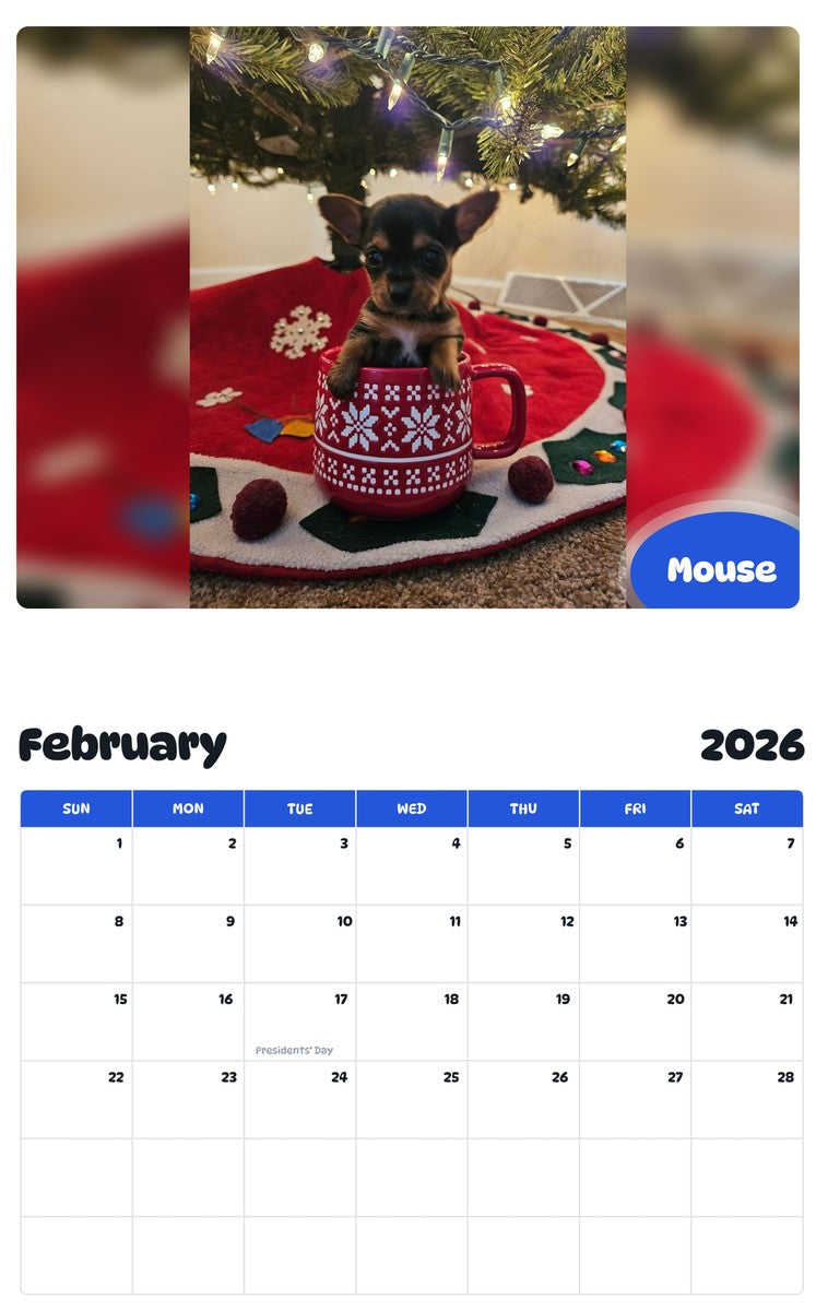 October 2025 - September 2026 Mouse - Pawidols Pet Calendar