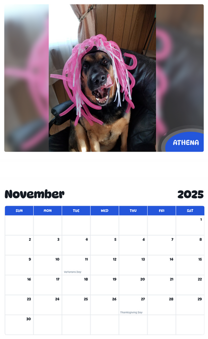 July 2025 - June 2026 Athena - Pawidols Pet Calendar