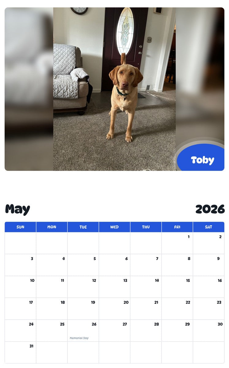 2026 - 2027 Toby - Pawidols Pet Calendar