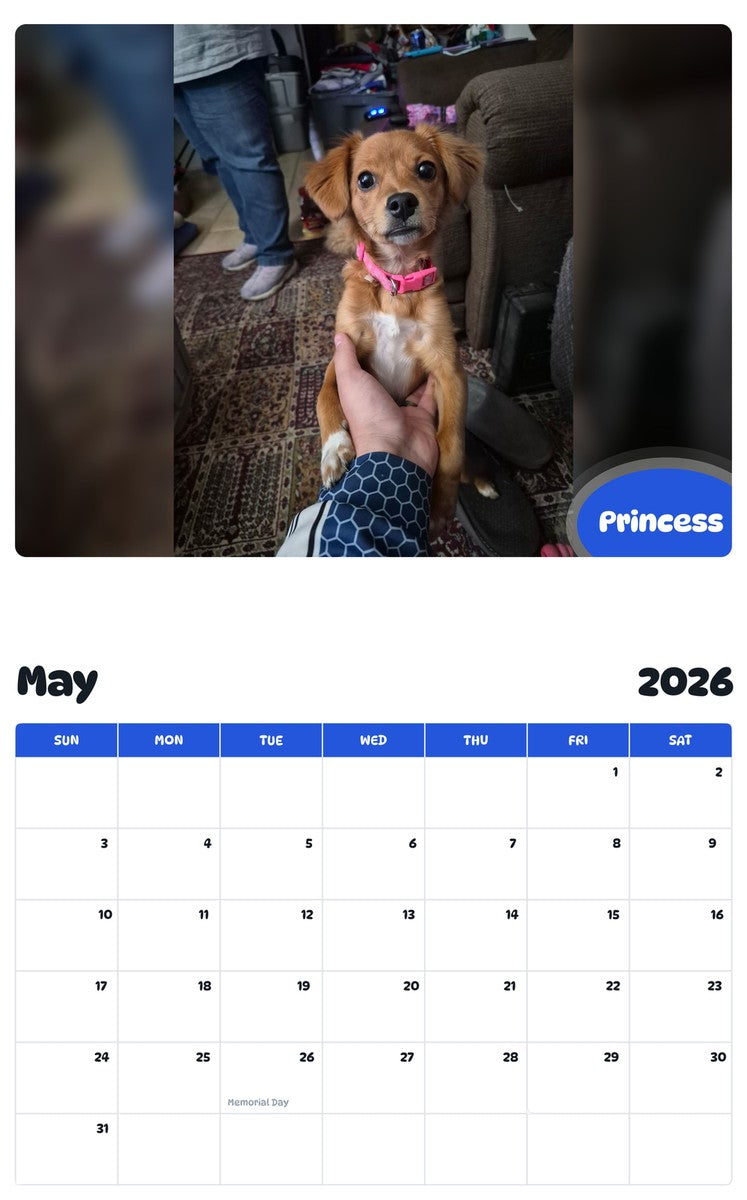 2026 - 2027 Princess - Pawidols Pet Calendar