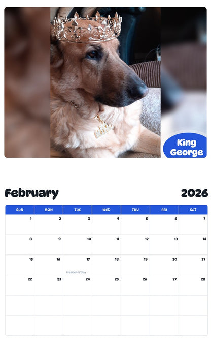 October 2025 - September 2026 King George - Pawidols Pet Calendar