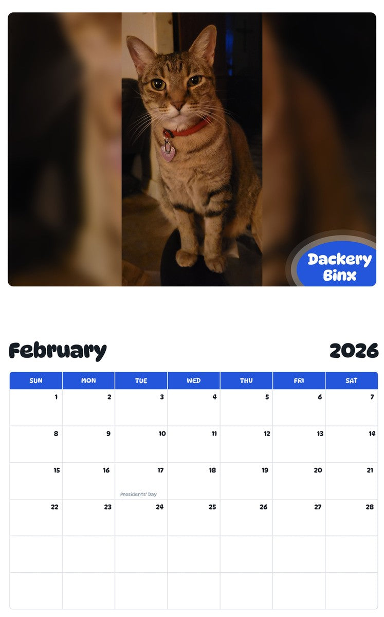 October 2025 - September 2026 Dackery Binx - Pawidols Pet Calendar