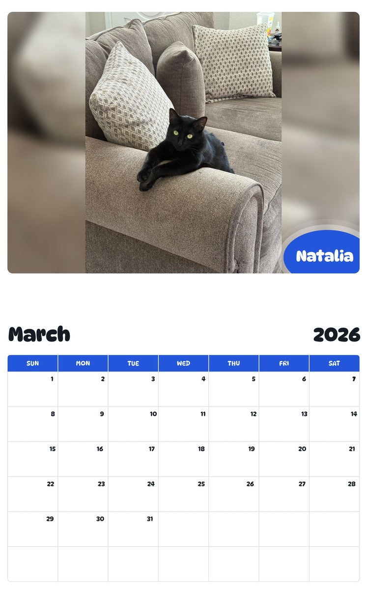November 2025 - October 2026 Natalia - Pawidols Pet Calendar
