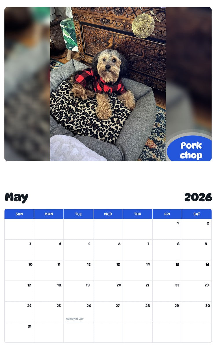 2026 - 2027 Pork chop - Pawidols Pet Calendar