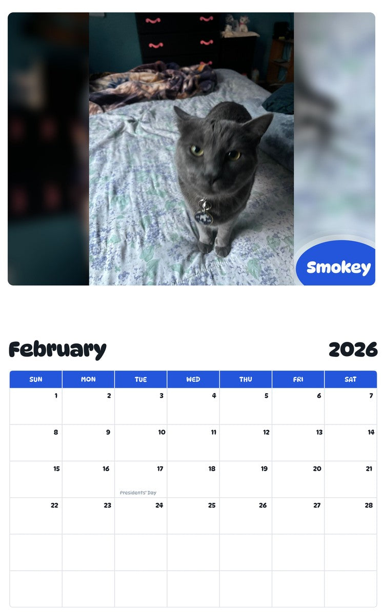 October 2025 - September 2026 Smokey - Pawidols Pet Calendar
